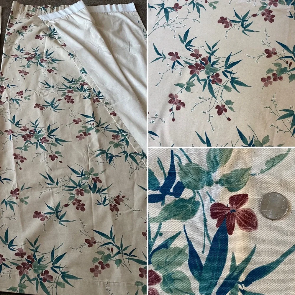 Vintage Floral Drapery Curtain Panel Screen Print 75”x80”